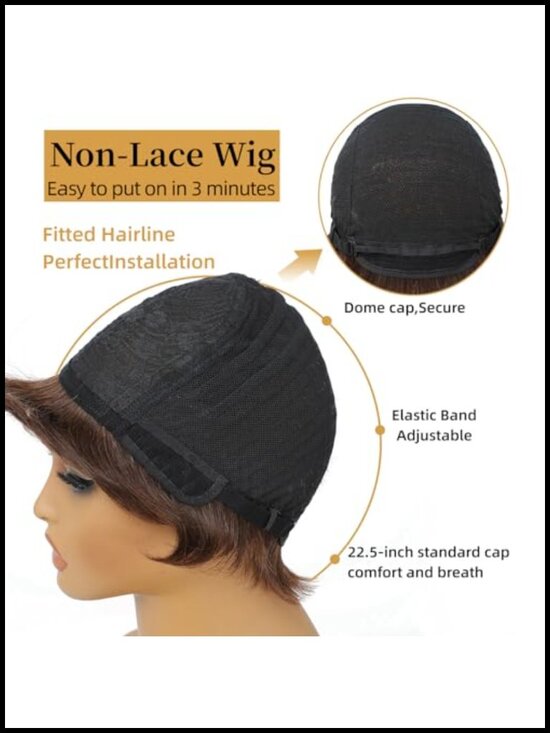 Pixie Cut Human Hair Wig with Bangs Glueless Wear and Go Full Machine Made